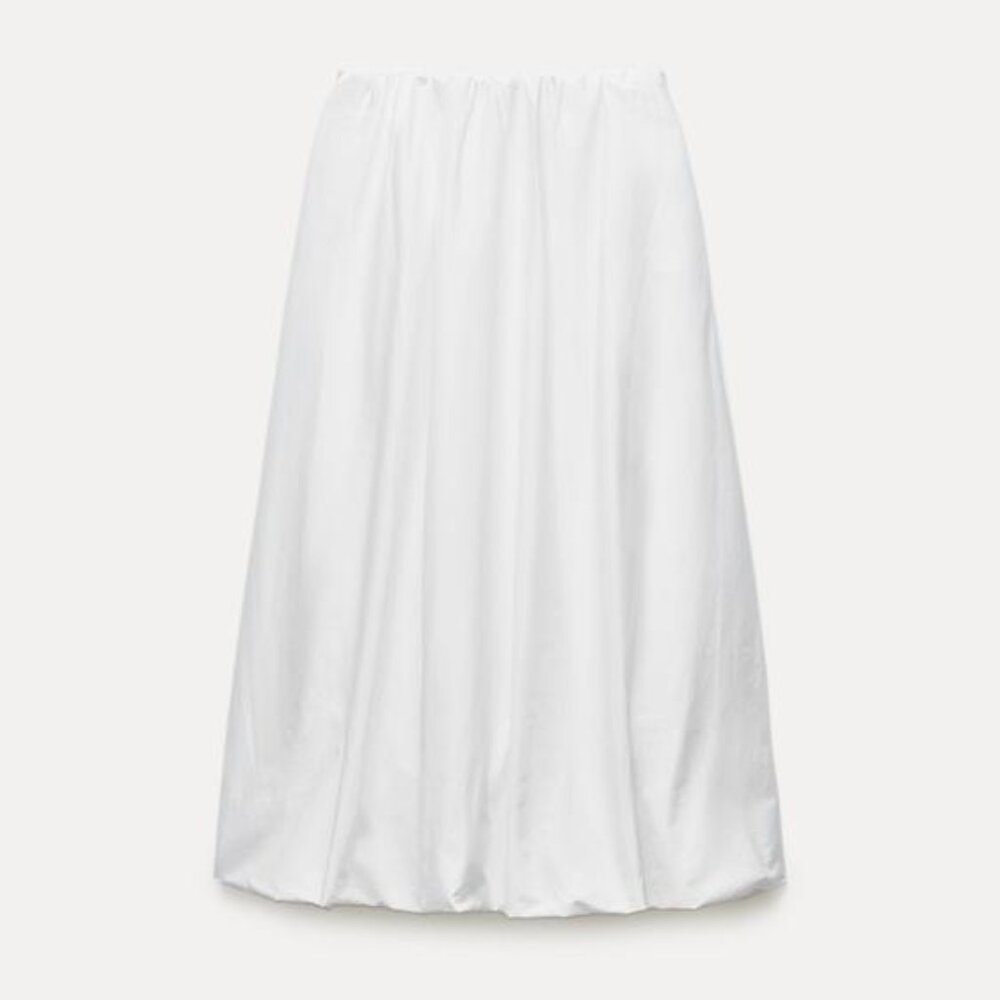 Zara White Balloon Hem Midi Skirt - Size M